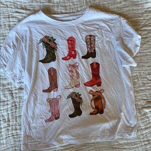 Women’s White Graphic cowboy T-Shirt with Colorful Boots